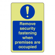 Photoluminescent Remove Security Fastening Sign (Portrait)