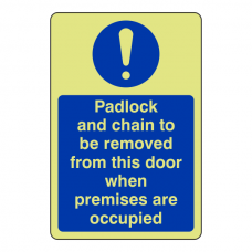 Photoluminescent Padlock And Chain To Be Removed Sign (Portrait)
