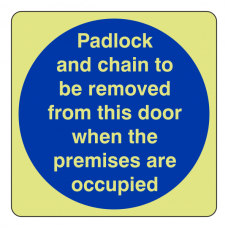 Photoluminescent Padlock And Chain To Be Removed Sign