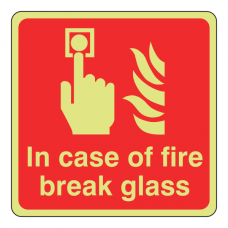 Photoluminescent In Case of Fire Break Glass Sign (Logo)