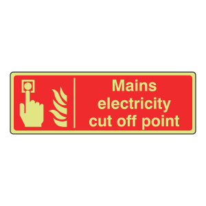 Photoluminescent Mains Electricity Cut Off Point Sign (Landscape)