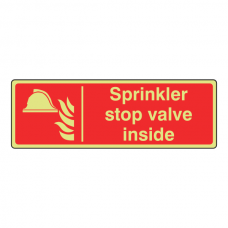 Photoluminescent Sprinkler Stop Valve Inside Sign (Landscape)