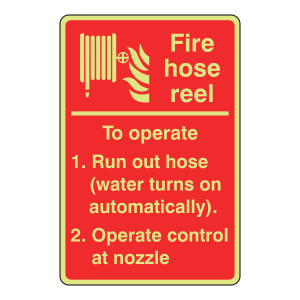 Photoluminescent Fire Hose Reel Instructions Sign (Automatic)
