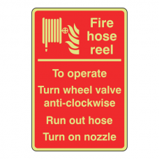Photoluminescent Fire Hose Reel Instructions Sign (Manual)