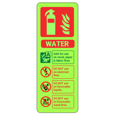 Photoluminescent Water Fire Extinguisher ID Sign (Portrait)