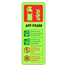 Photoluminescent AFF Foam Fire Extinguisher ID Sign (Portrait)