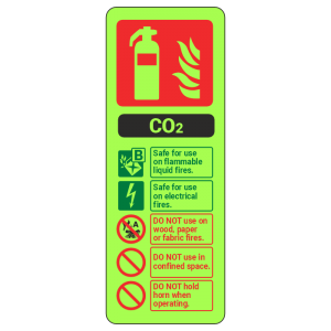 Photoluminescent  CO2 Fire Extinguisher ID Sign (Portrait)