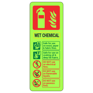 Photoluminescent Wet Chemical Fire Extinguisher ID Sign (Portrait)
