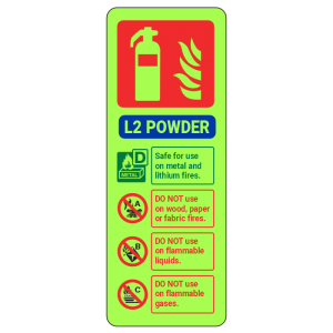 Photoluminescent L2 Powder Fire Extinguisher ID Sign (Portrait)