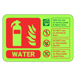 Photoluminescent Water Fire Extinguisher ID Sign (Landscape)