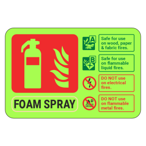 Photoluminescent  Foam Spray Fire Extinguisher ID Sign (Landscape)