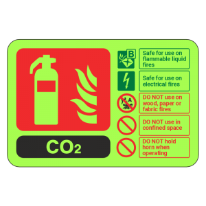 Photoluminescent  CO2 Fire Extinguisher ID Sign (Landscape)