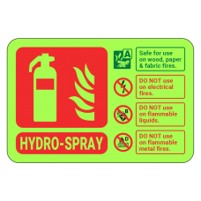Photoluminescent Hydro-Spray Fire Extinguisher ID Sign (Landscape)