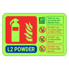 Photoluminescent L2 Powder Fire Extinguisher ID Sign (Landscape)