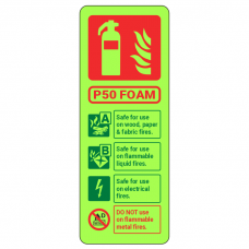 Photoluminescent P50 Foam Fire Extinguisher ID Sign (Portrait)