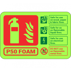 Photoluminescent P50 Foam Fire Extinguisher ID Sign (Landscape)