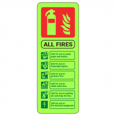 Photoluminescent All Fires Fire Extinguisher ID Sign (Portrait)