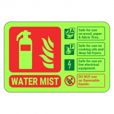 Photoluminescent Water Mist Fire Extinguisher ID Sign (Landscape)