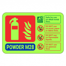 Photoluminescent Powder M28 Fire Extinguisher ID Sign (Landscape)