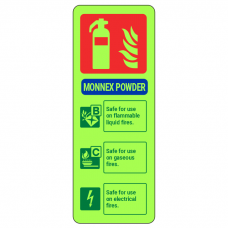 Photoluminescent Monnex Powder Fire Extinguisher ID Sign (Portrait)