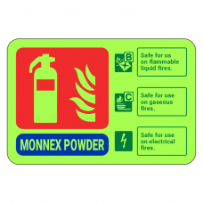 Photoluminescent Monnex Powder Fire Extinguisher ID Sign (Landscape)