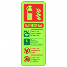 Photoluminescent Water Spray Fire Extinguisher ID Sign (Portrait)