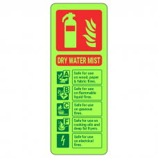 Photoluminescent Dry Water Mist Fire Extinguisher ID Sign (Portrait)