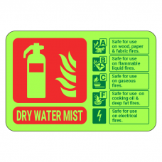 Photoluminescent Dry Water Mist Fire Extinguisher ID Sign (Landscape)
