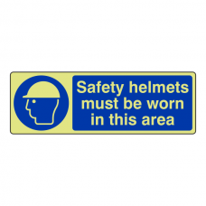Photoluminescent Safety Helmets Must Be Worn Sign (Landscape)