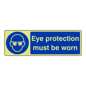 Photoluminescent Eye Protection Must be Worn Sign (Landscape)