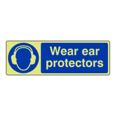 Photoluminescent Wear Ear Protectors Sign (Landscape)