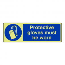 Photoluminescent Protective Gloves Must Be Worn Sign (Landscape)