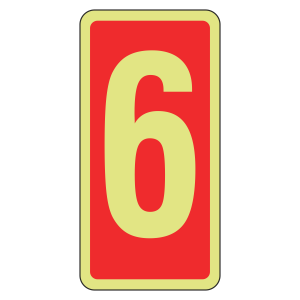 Photoluminescent Marker Number 6 Sign (red)