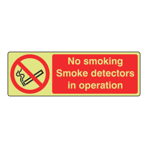 Photoluminescent No Smoking Smoke Detectors Sign (Landscape)