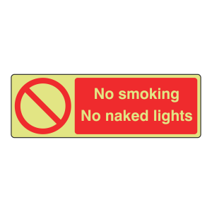 Photoluminecent No Smoking No Naked Lights Sign (Landscape)