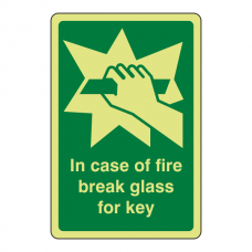 Photoluminescent In Case Of Fire Break Glass For Key Sign (Portrait)