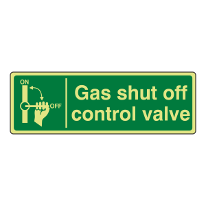 Photoluminescent Gas Shut Off Control Valve Sign (Landscape)