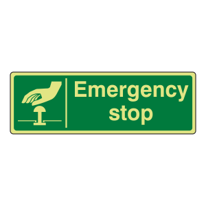Photoluminescent Green Emergency Stop Sign (Landscape)