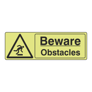 Photoluminescent Beware Obstacles Sign (Landscape)