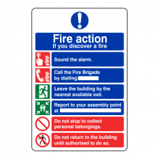 6 Point Fire Action Sign - If You Discover A Fire