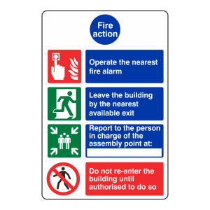 4 Point Fire Action Sign - Operate Nearest Fire Alarm