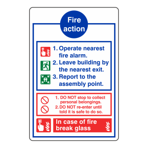 Fire Action Sign - In Case Of Fire Break Glass