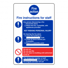 Fire Action Sign - Fire Instructions For Staff