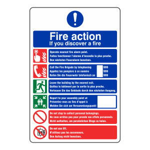 Multi Lingual Fire Action Sign 2