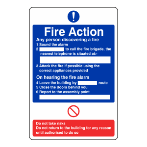 Fire Action Sign - Any Person Discovering A Fire - Nearest Telephone