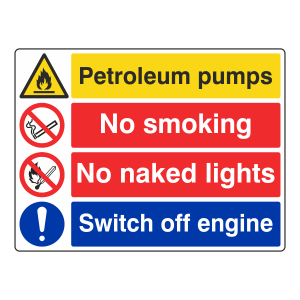 Petrol Pumps / No Smoking / Naked Lights / Engine Sign (Large Landscape)