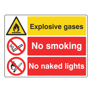 Explosive Gases / No Smoking / No Naked Lights Sign (Large Landscape)