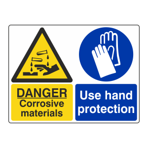 Corrosive Materials / Use Hand Protection Sign (Large Landscape)