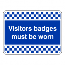Blue Visitors Badges Must Be Worn Security Sign (Landscape)
