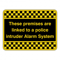 Yellow Premises Linked To Police Intruder Alarm System Security Sign (Landscape)